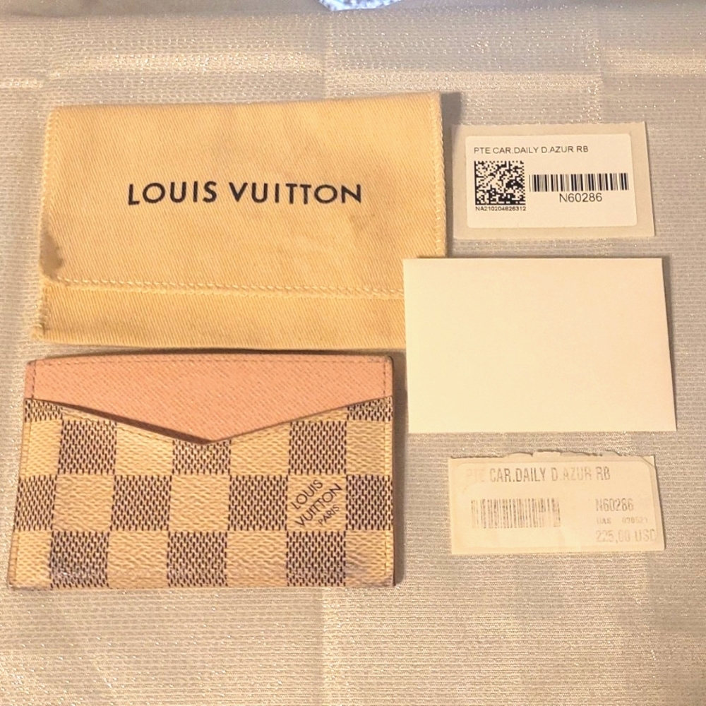 Authentic Louis Vuitton Damier Azur Daily Card Holder in Pink
